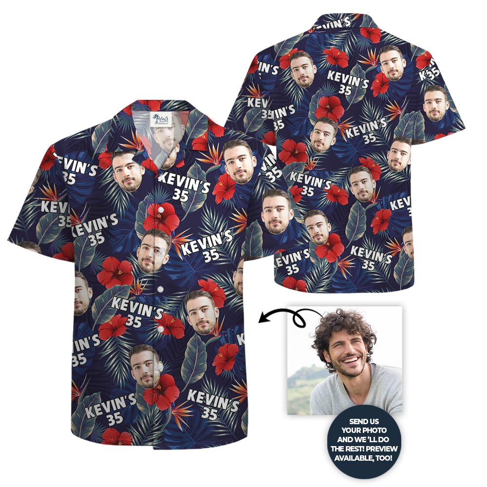 Unique Personalized Navy Tropical Shirt Button Up