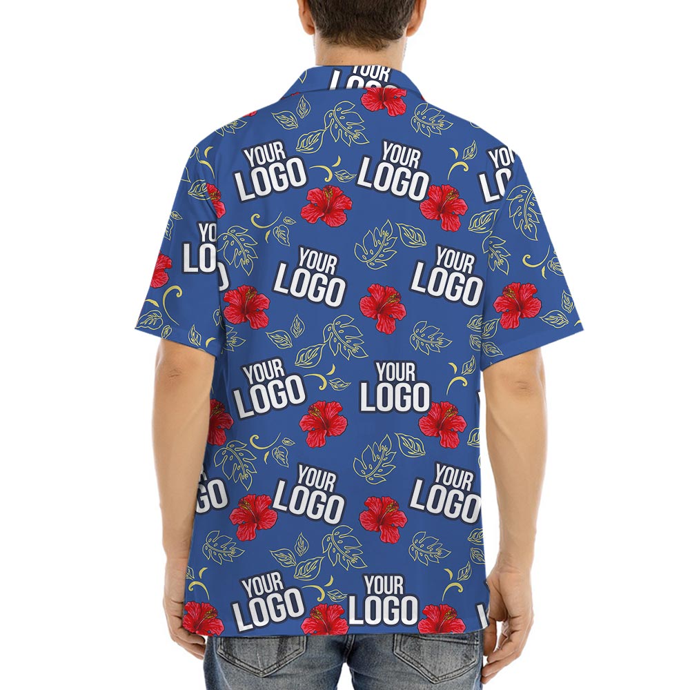 Blue Hibiscus Men's Hawaiian Shirt With Company Logo