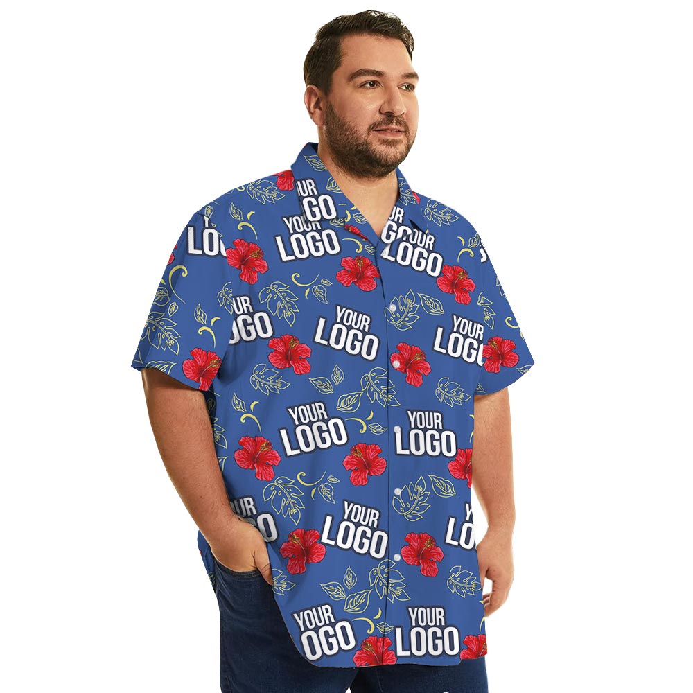 Blue Hibiscus Men's Hawaiian Shirt With Company Logo