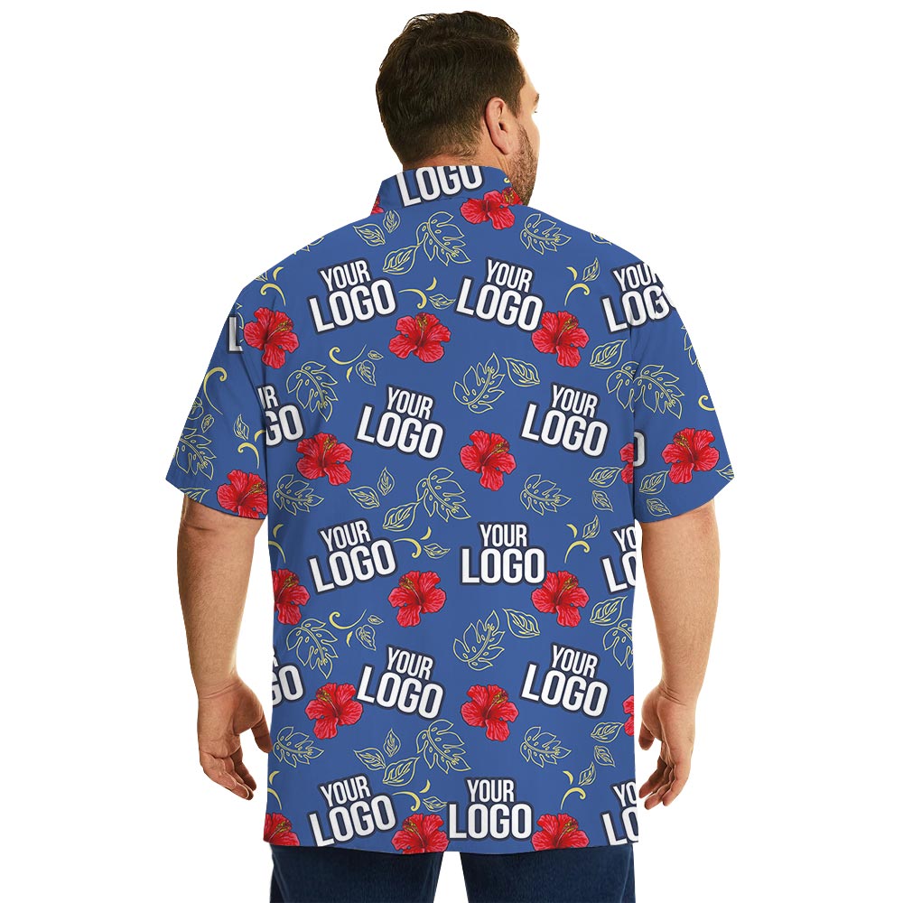 Blue Hibiscus Men's Hawaiian Shirt With Company Logo