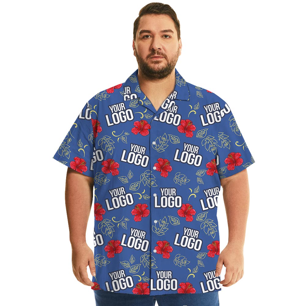 Blue Hibiscus Men's Hawaiian Shirt With Company Logo