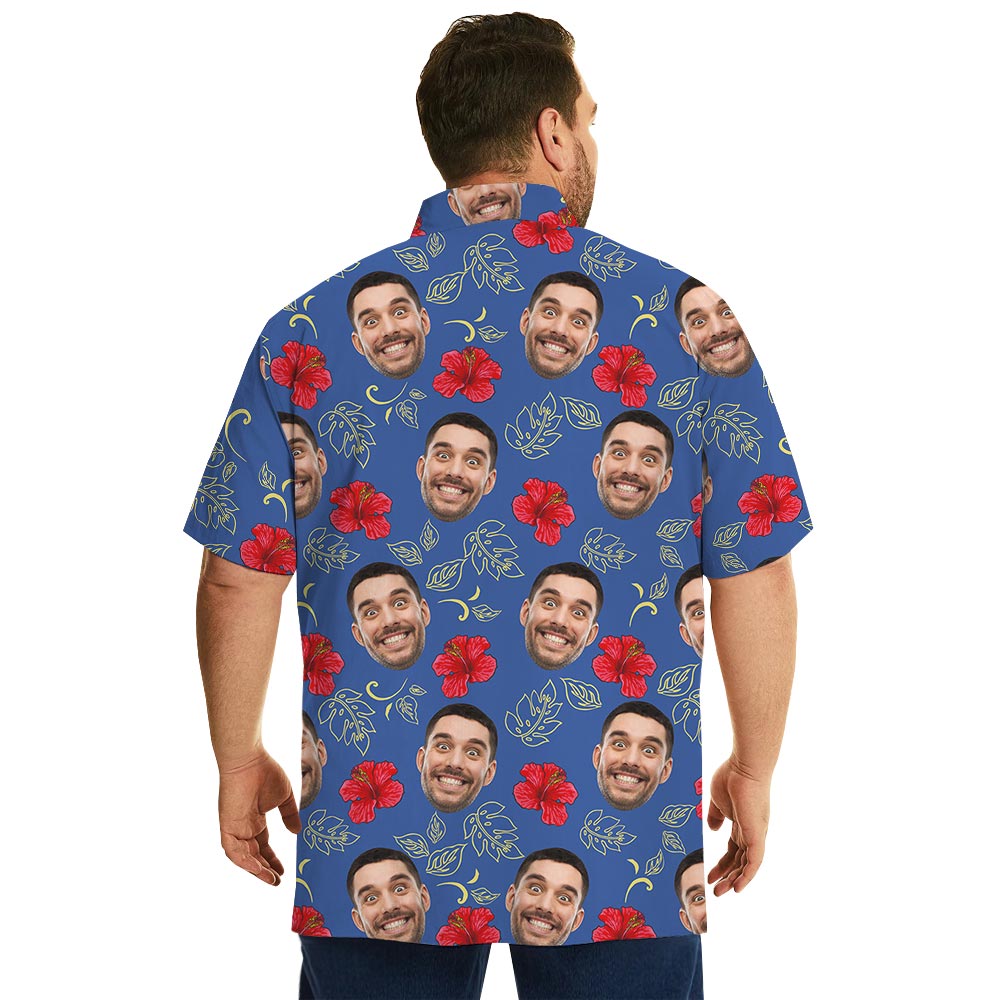 Blue Hibiscus Aloha Shirt Custom Multiple Faces