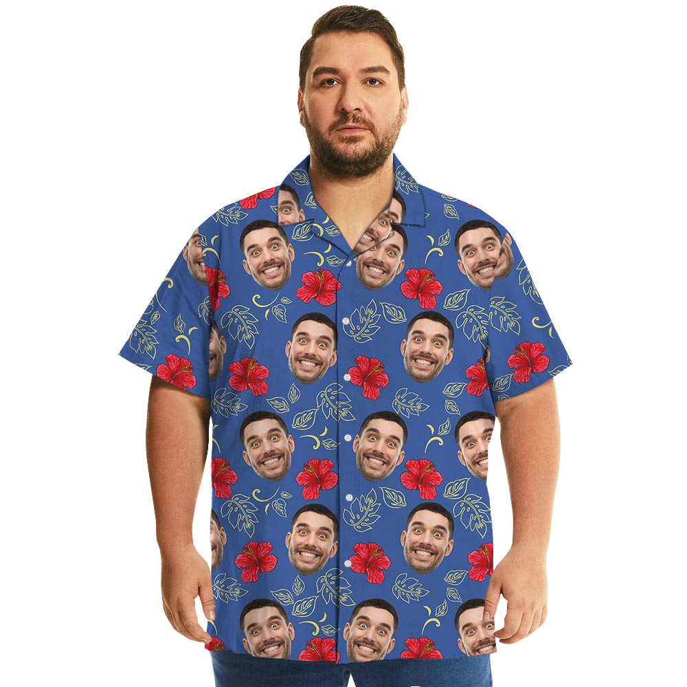 Blue Hibiscus Aloha Shirt Custom Multiple Faces