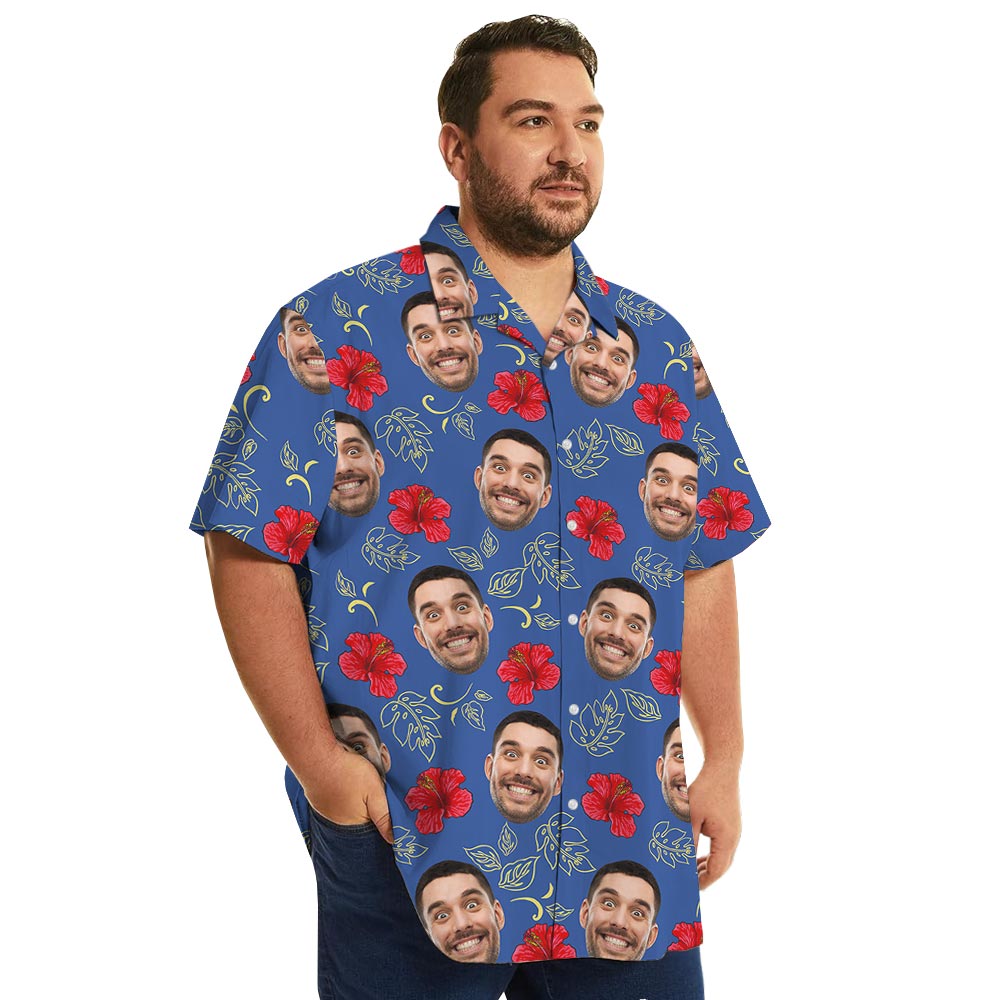 Blue Hibiscus Aloha Shirt Custom Multiple Faces