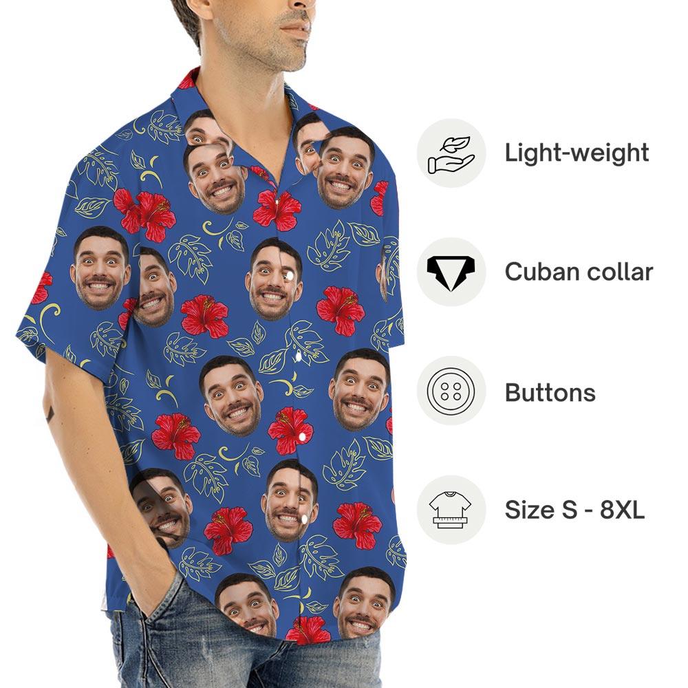 Blue Hibiscus Aloha Shirt Custom Multiple Faces