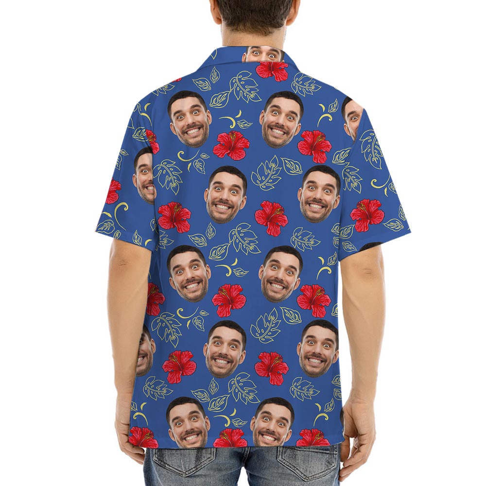 Blue Hibiscus Aloha Shirt Custom Multiple Faces
