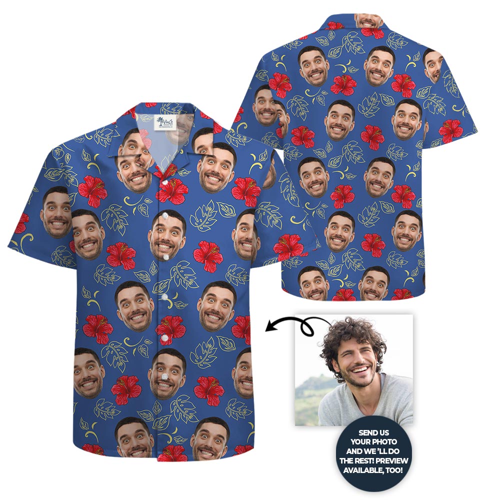 Blue Hibiscus Aloha Shirt Custom Multiple Faces