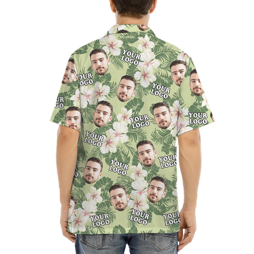 Floral Custom Face And Logo Green Hawaiian Shirt