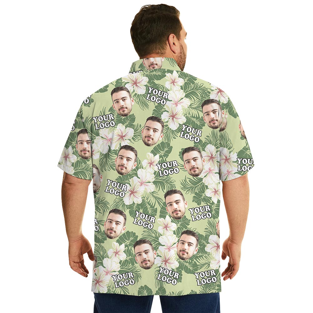 Floral Custom Face And Logo Green Hawaiian Shirt