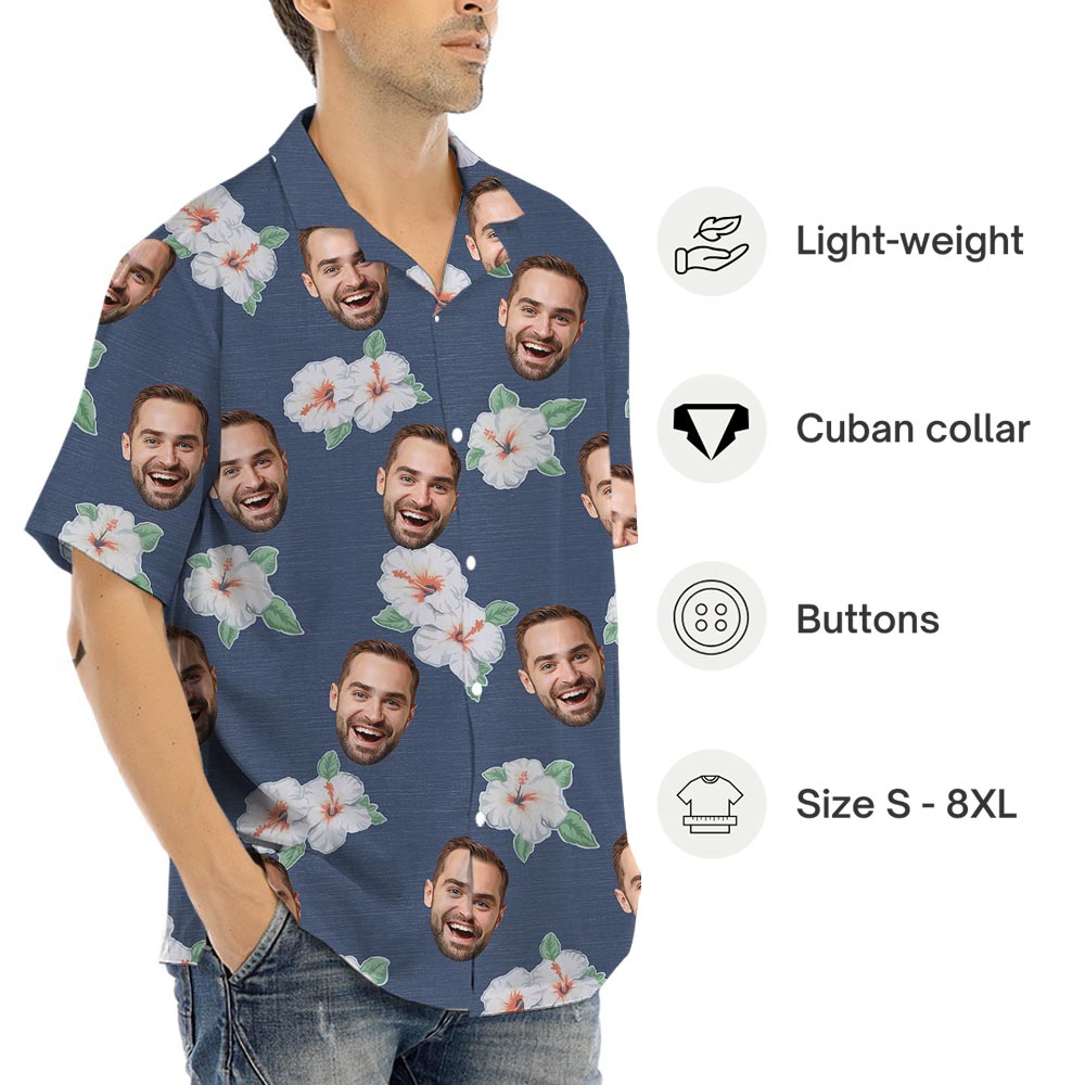 Custom Multiple Faces Hibiscus Navy Tropical Shirt