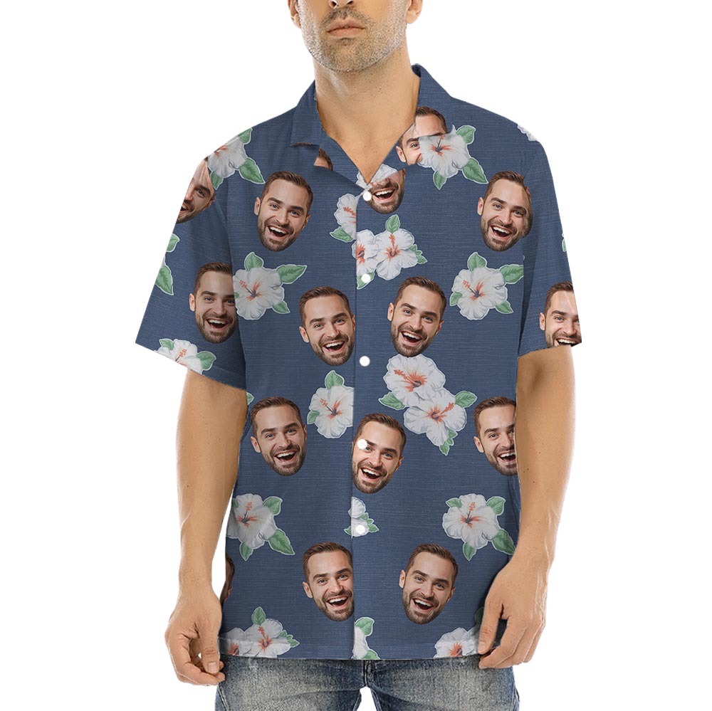 Custom Multiple Faces Hibiscus Navy Tropical Shirt