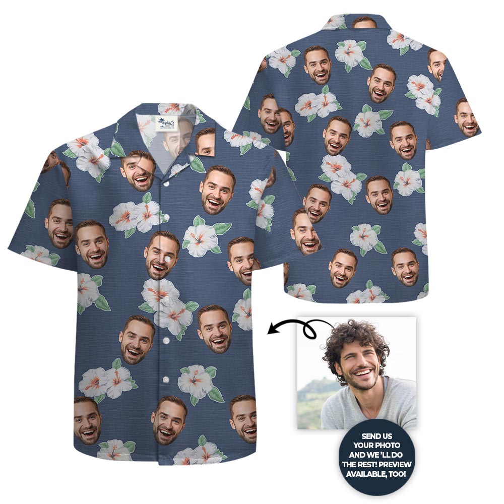 Custom Multiple Faces Hibiscus Navy Tropical Shirt
