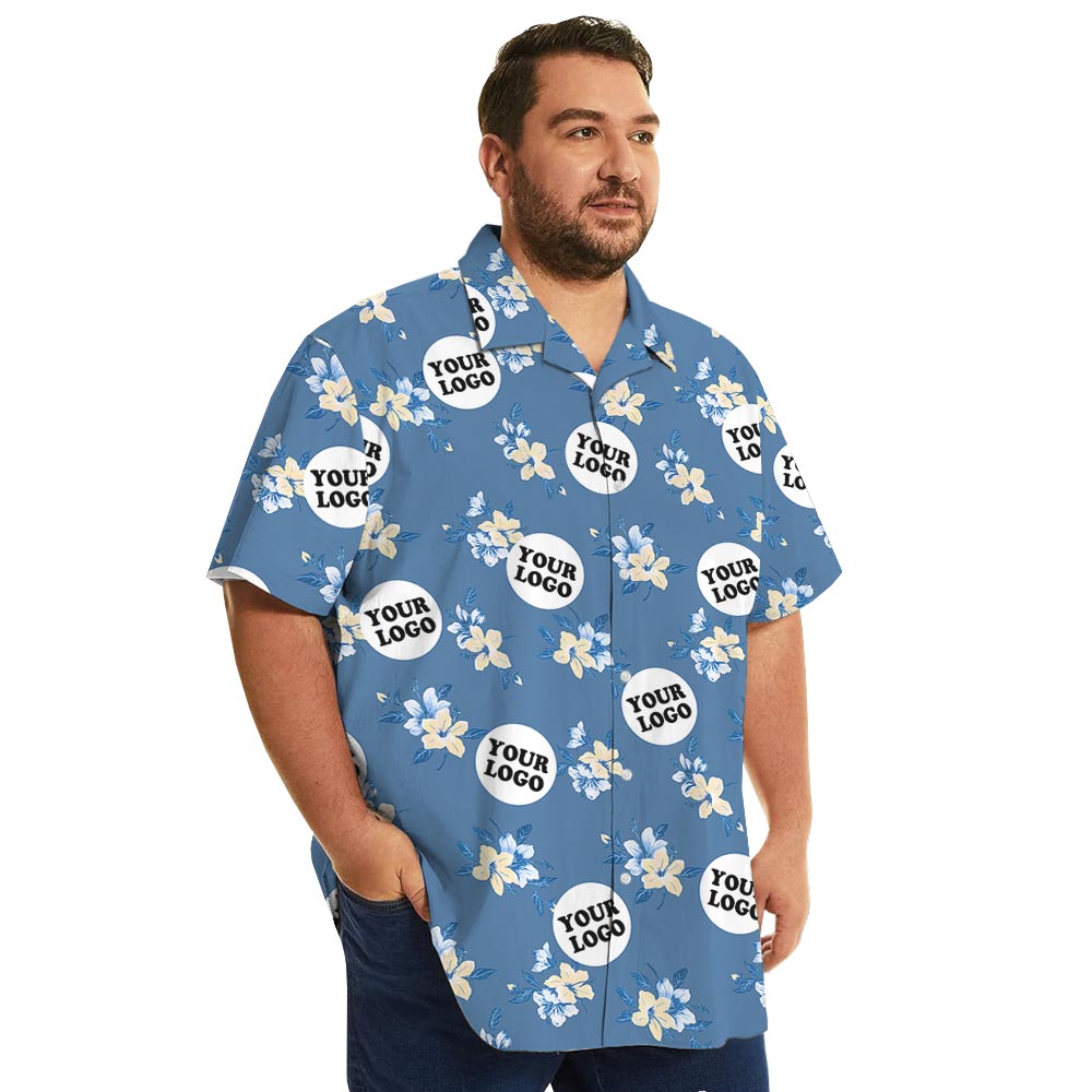 Blue Floral Personalized Team Hawaiian Shirt With Many Logos