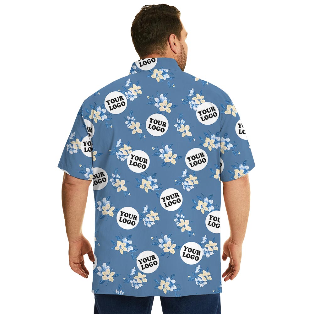 Blue Floral Personalized Team Hawaiian Shirt With Many Logos