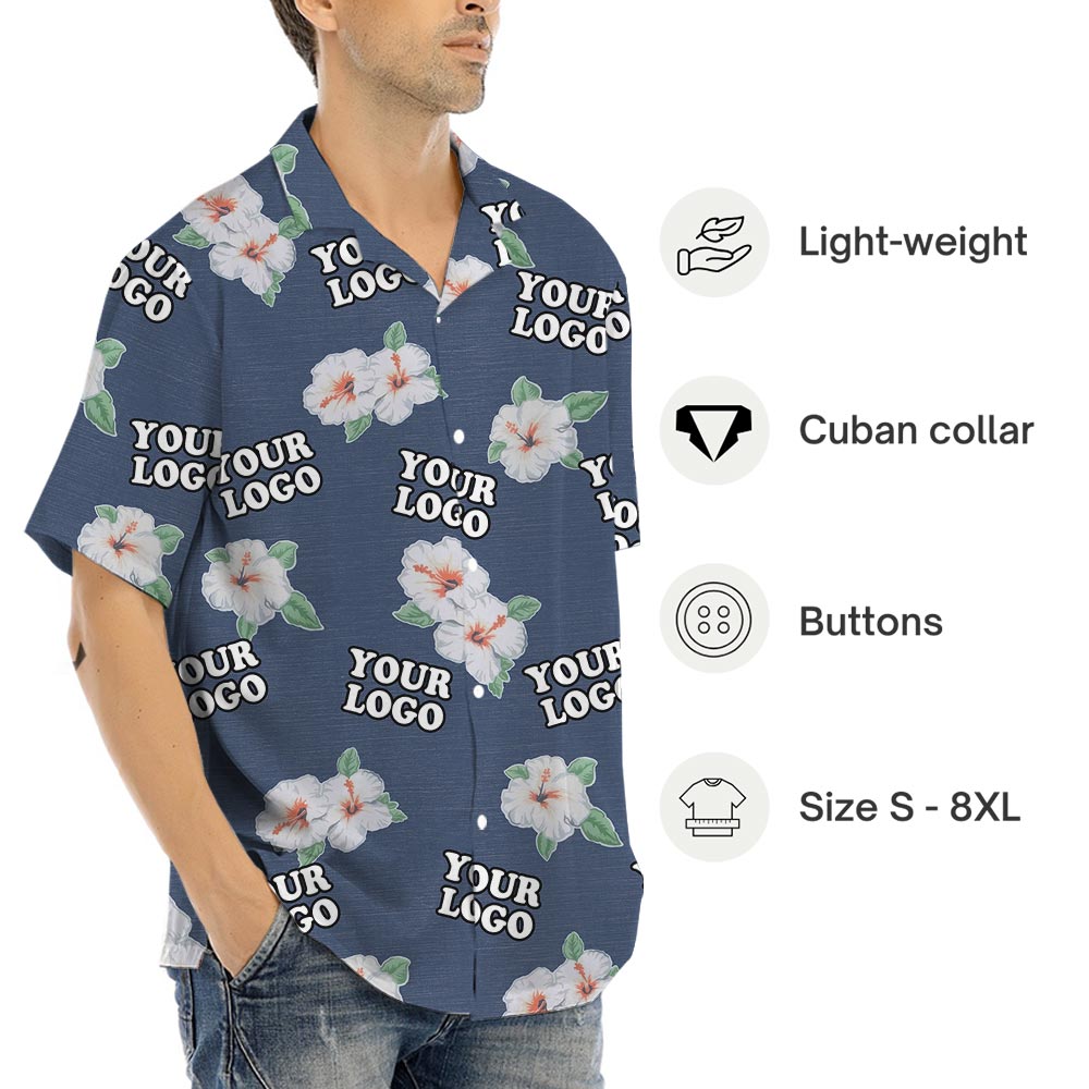 Hibiscus Navy Company Logo Hawaiian Shirts Bulk Order