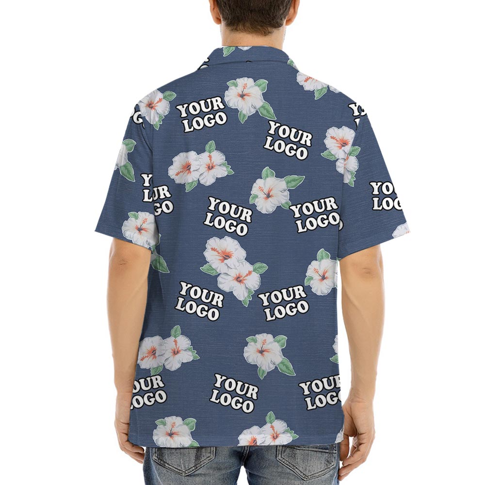 Hibiscus Navy Company Logo Hawaiian Shirts Bulk Order