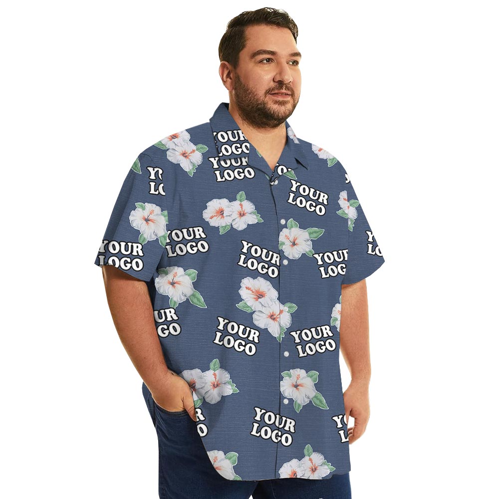 Hibiscus Navy Company Logo Hawaiian Shirts Bulk Order