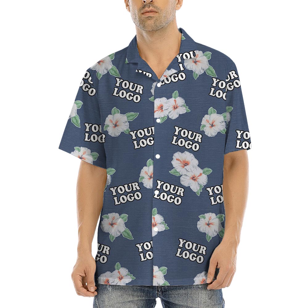 Hibiscus Navy Company Logo Hawaiian Shirts Bulk Order