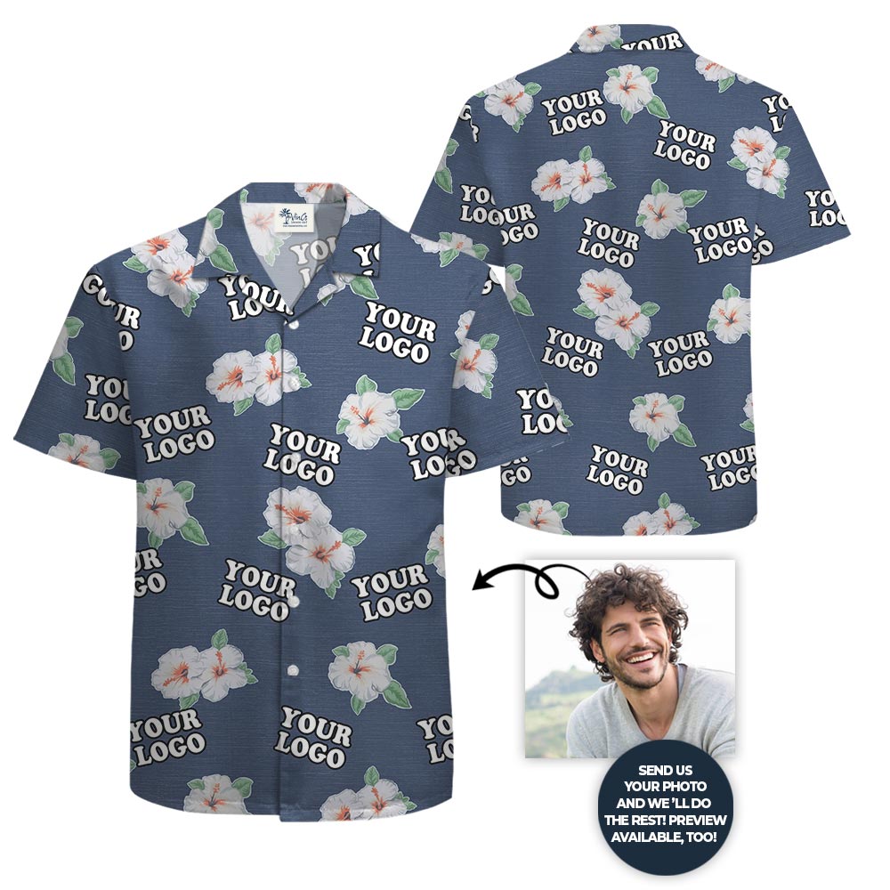 Hibiscus Navy Company Logo Hawaiian Shirts Bulk Order