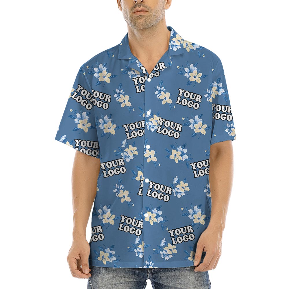 Blue Floral Bulk Hawaiian Shirt With Custom Logo No Minimum