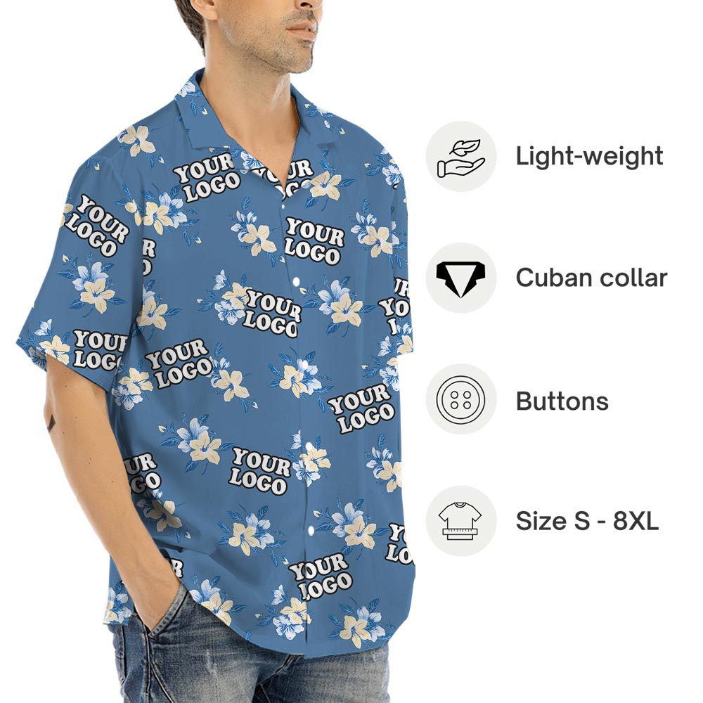 Blue Floral Bulk Hawaiian Shirt With Custom Logo No Minimum