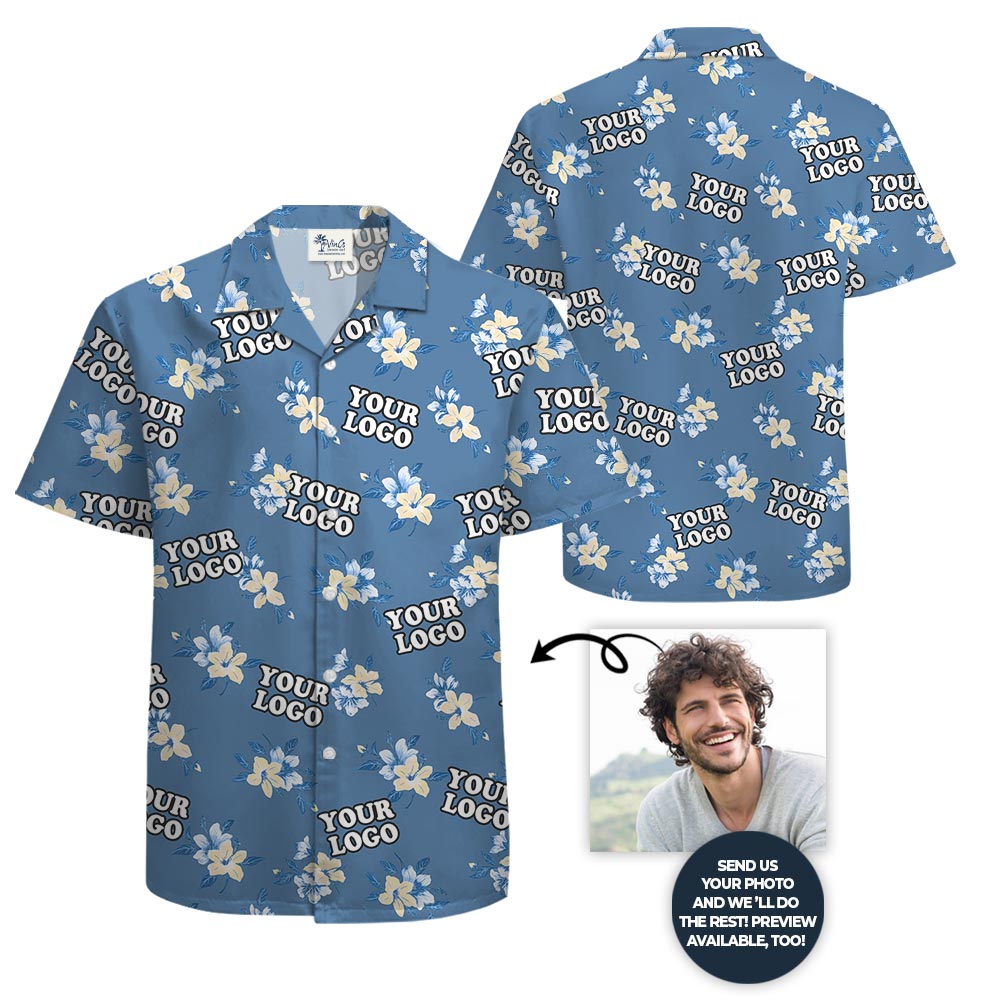 Blue Floral Bulk Hawaiian Shirt With Custom Logo No Minimum