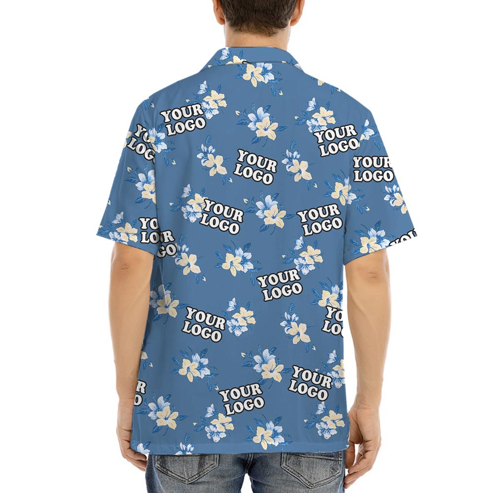 Blue Floral Bulk Hawaiian Shirt With Custom Logo No Minimum
