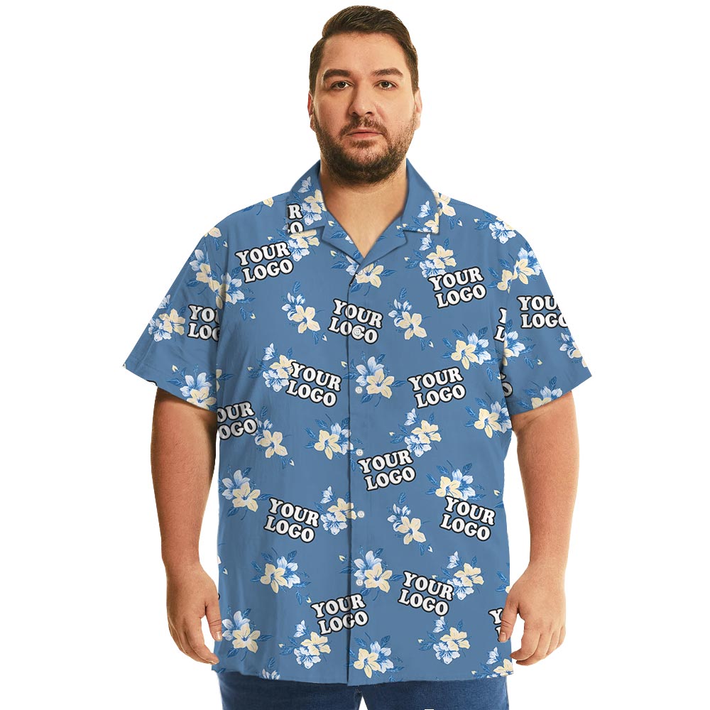 Blue Floral Bulk Hawaiian Shirt With Custom Logo No Minimum