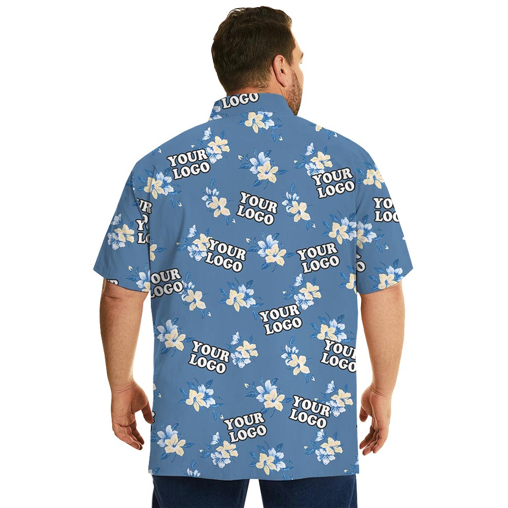Blue Floral Bulk Hawaiian Shirt With Custom Logo No Minimum