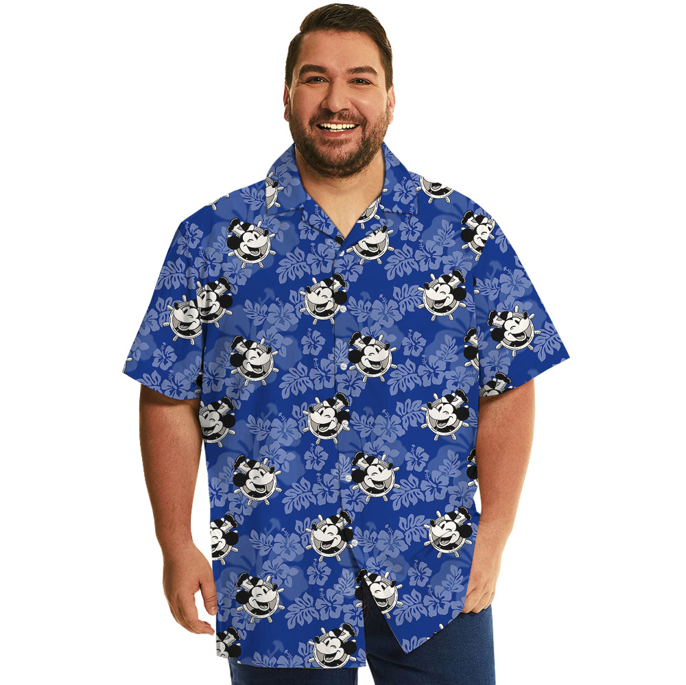 Steamboat Willie Mickey Blue Hibiscus Hawaiian Shirt - variant image 1