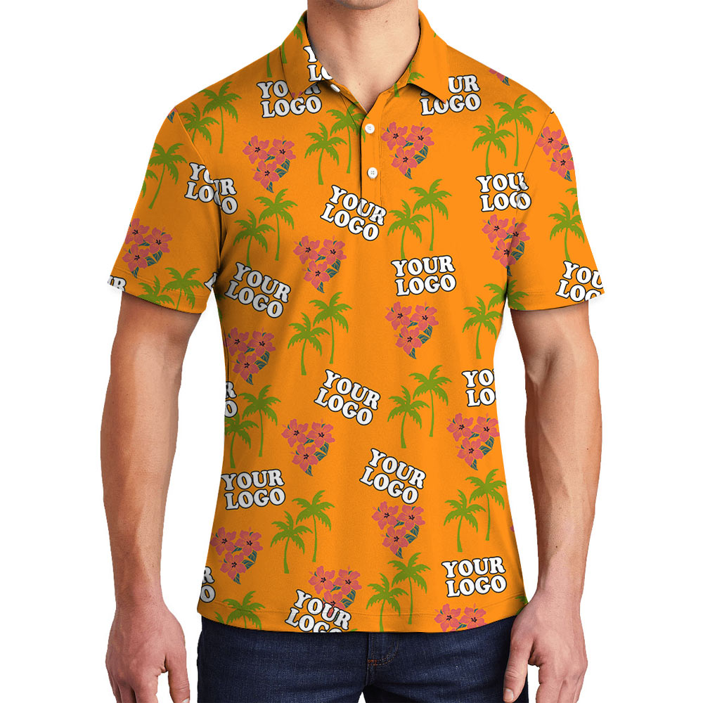 Custom Multiple Logo Orange Floral Polo Shirt - variant image 1