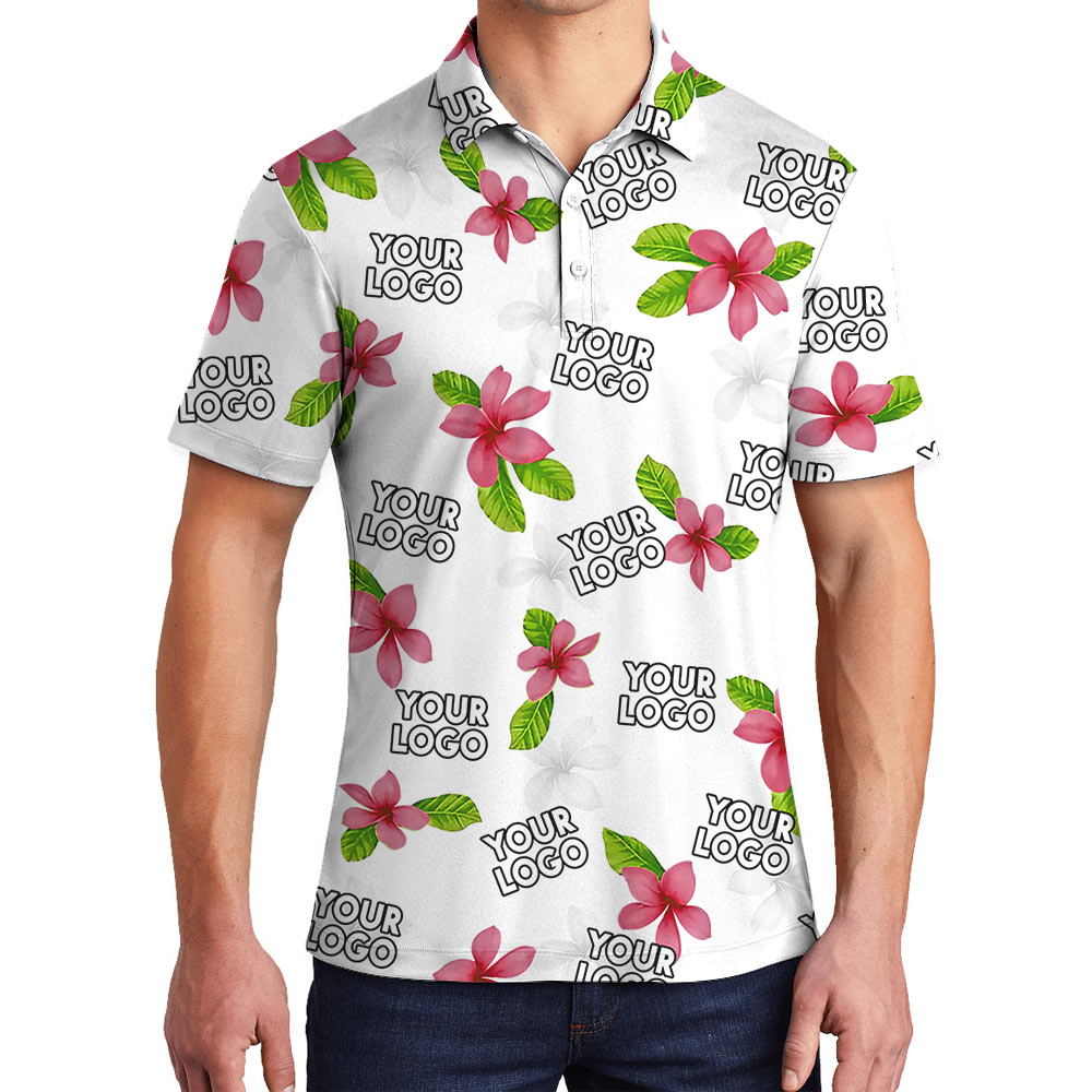 Custom 1-4 Logo Floral Hawaiian Polo Shirt - variant image 1