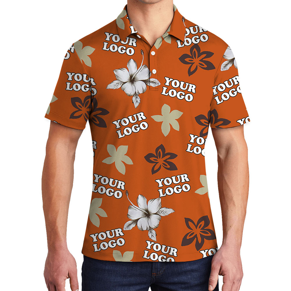 Hibiscus Orange Polo Shirt With Custom Logo - variant image 1