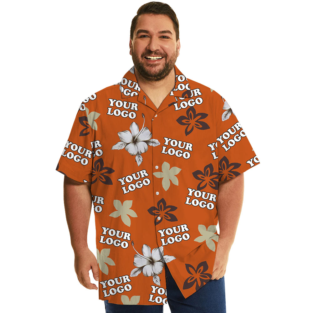 Custom Company Logo Orange Hibiscus Hawaiian Shirt - variant image 1