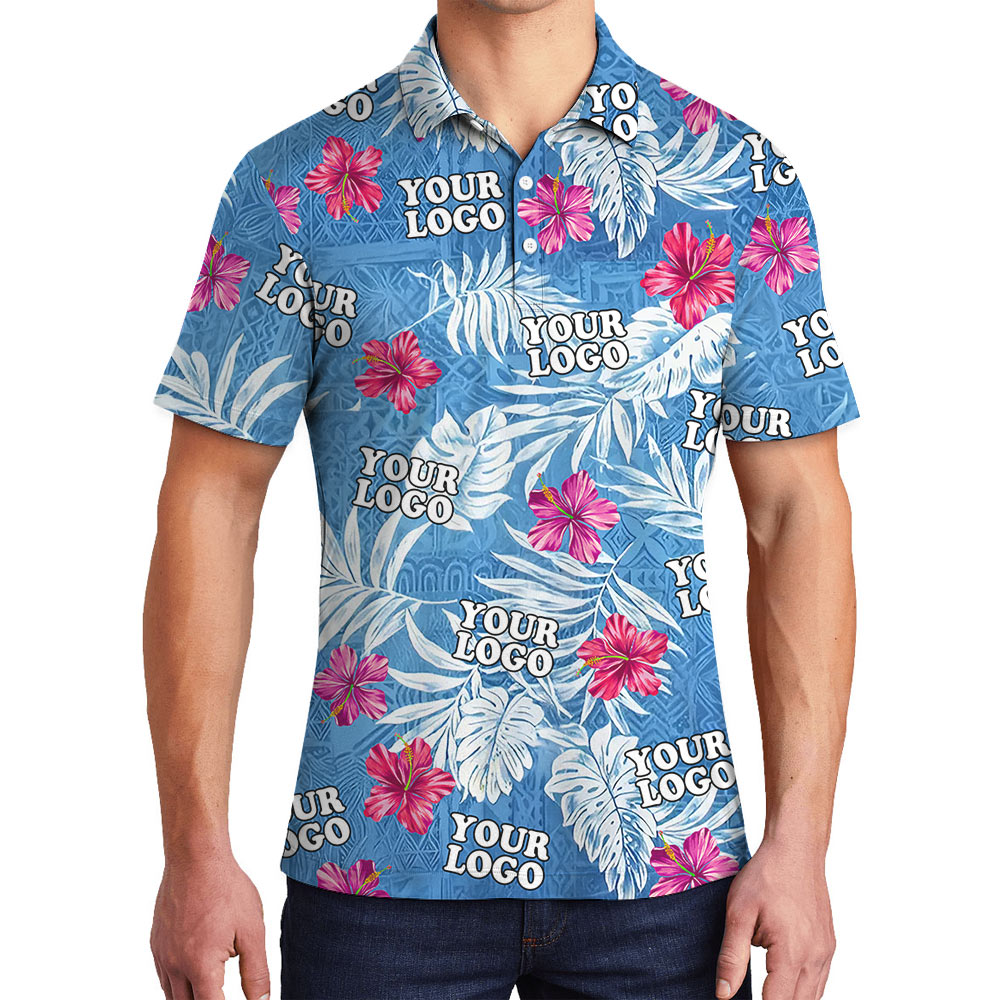Vintage Hibiscus Blue Polo Shirt With Custom Logo - variant image 1
