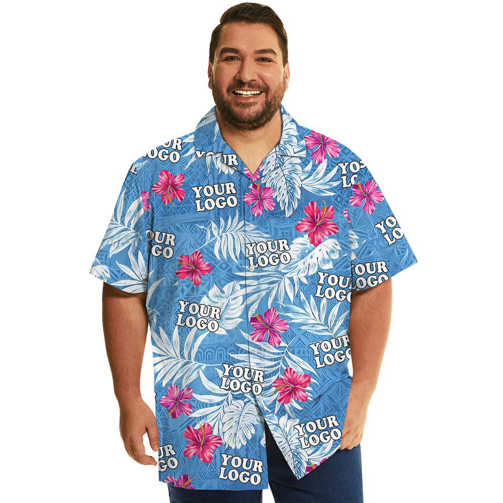 Vintage Hibiscus Blue Aloha Shirt With Custom Logo - variant image 1