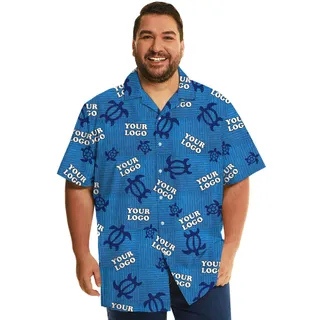 Custom Company Logo Vintage Turtle Navy Aloha Shirt