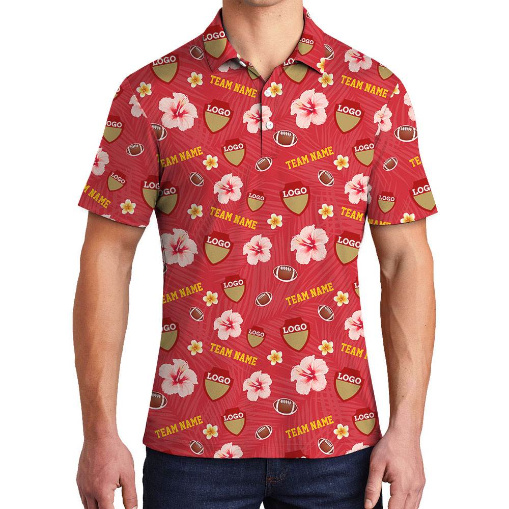 Personalized Logo And Team Name Football Red Polo Shirts - variant image 1