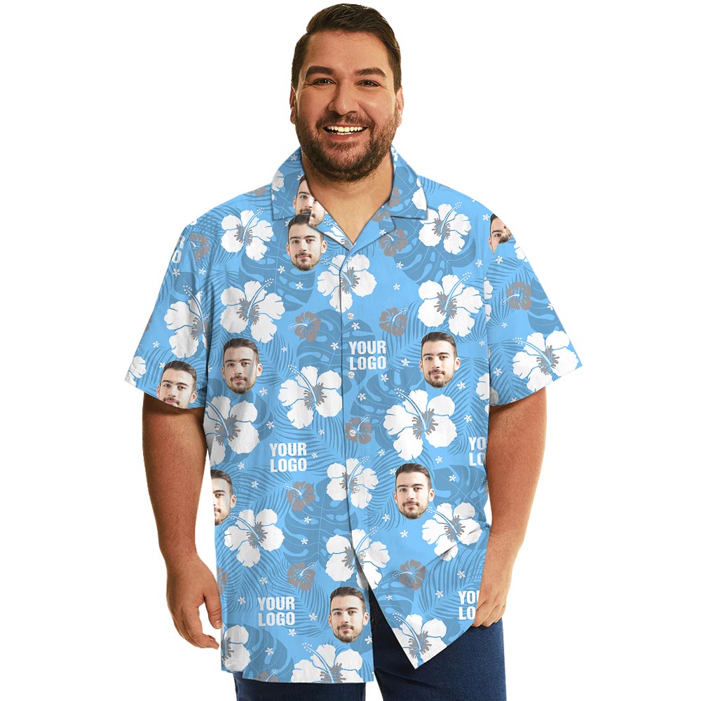 Blue Floral Your Logo Hawaiian Shirt Matching For Company - variant image 1