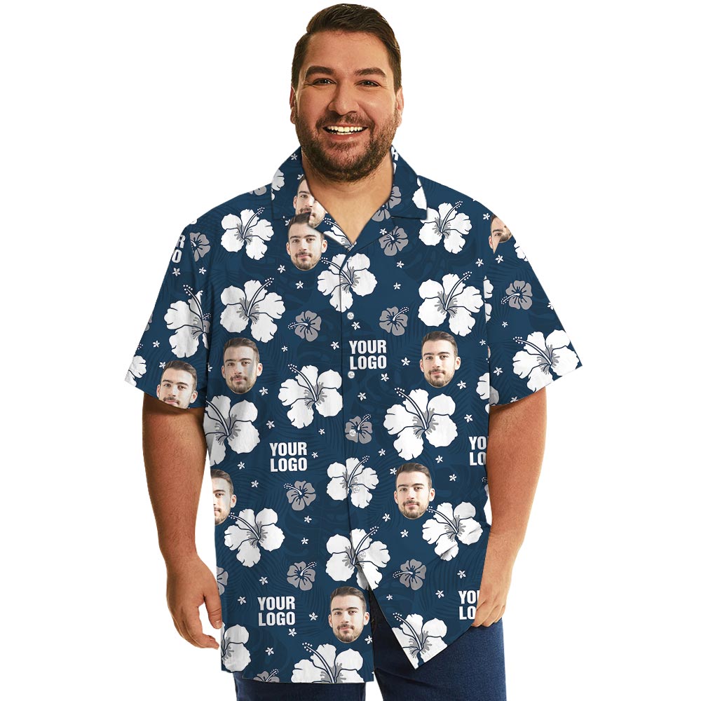 Vintage Hibiscus Navy Hawaiian Shirt With Your Logo - variant image 1
