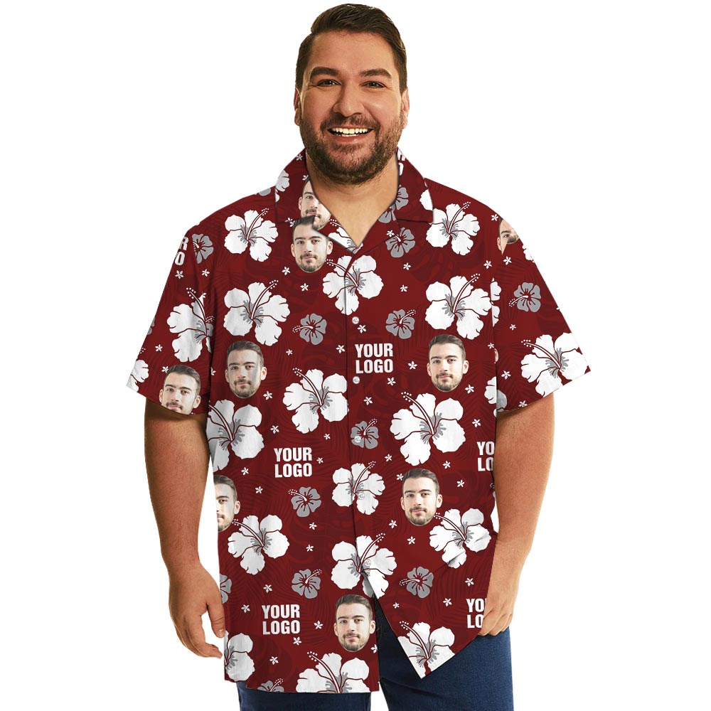 Red Personalized Logo Hibiscus Short Sleeves Summer Shirt - variant image 1
