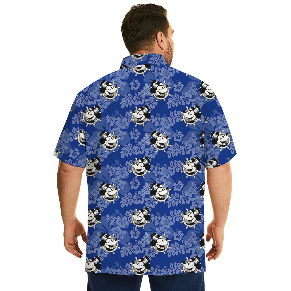 Steamboat Willie Mickey Blue Hibiscus Hawaiian Shirt