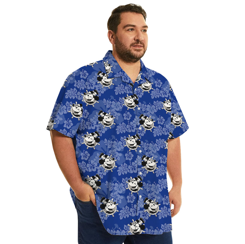 Steamboat Willie Mickey Blue Hibiscus Hawaiian Shirt