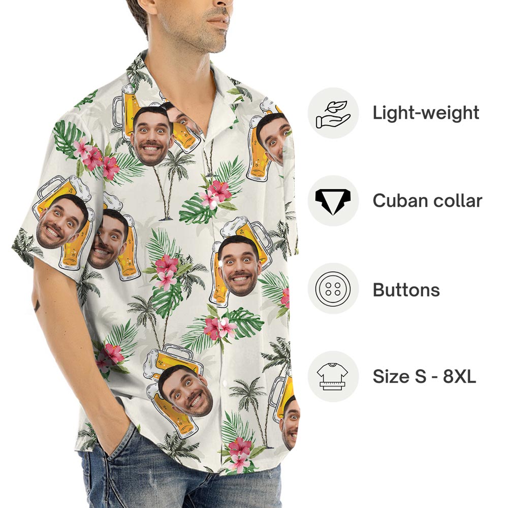 Custom Face Beer Tropical Shirt Short Sleeves