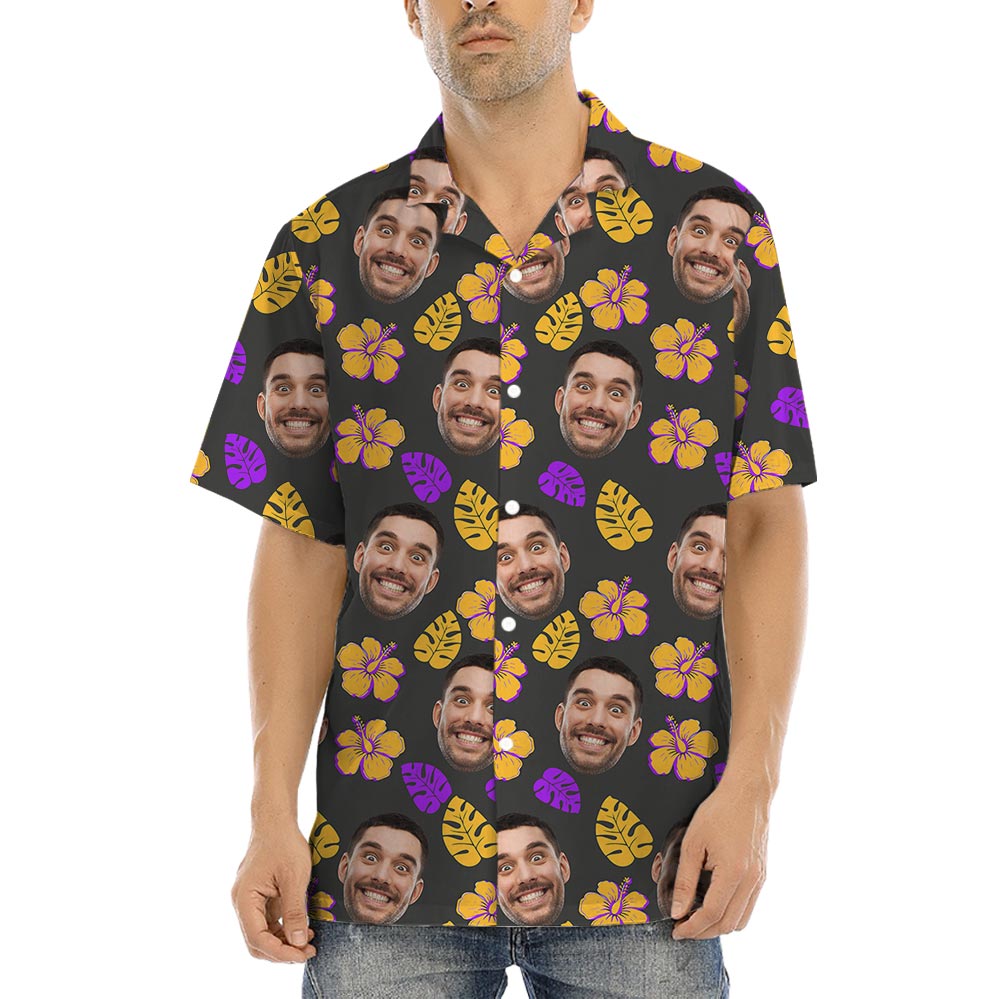 Floral Personalized Button Up Shirt With Custom Face
