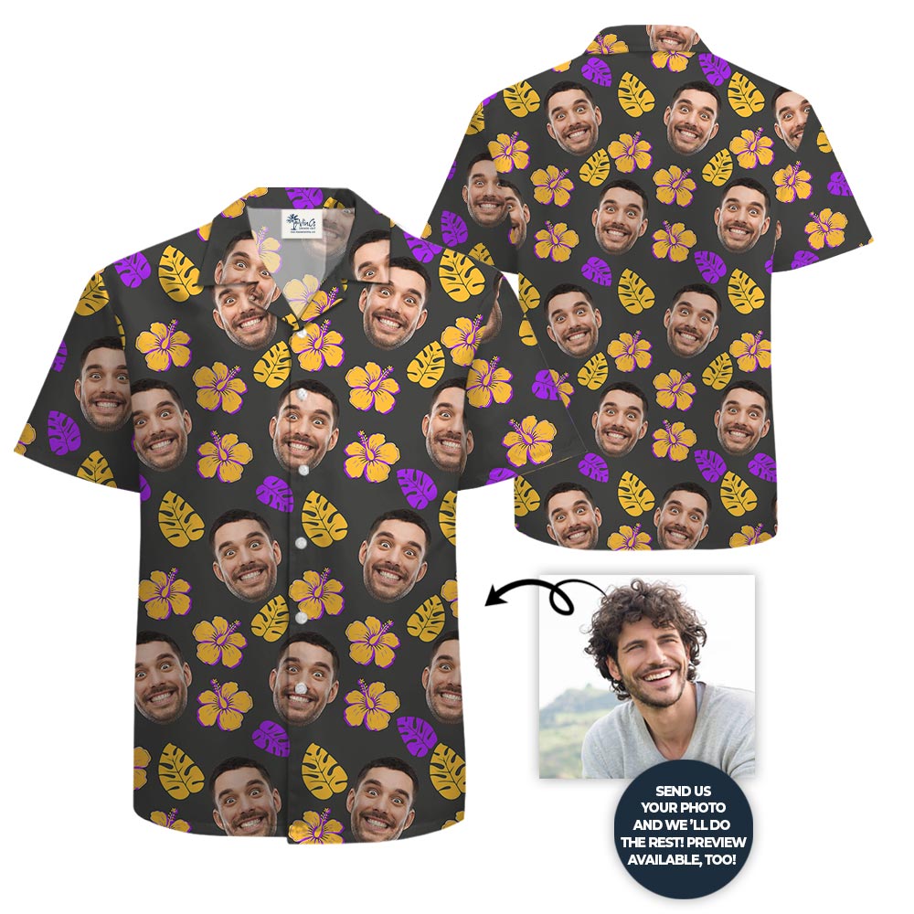 Floral Personalized Button Up Shirt With Custom Face