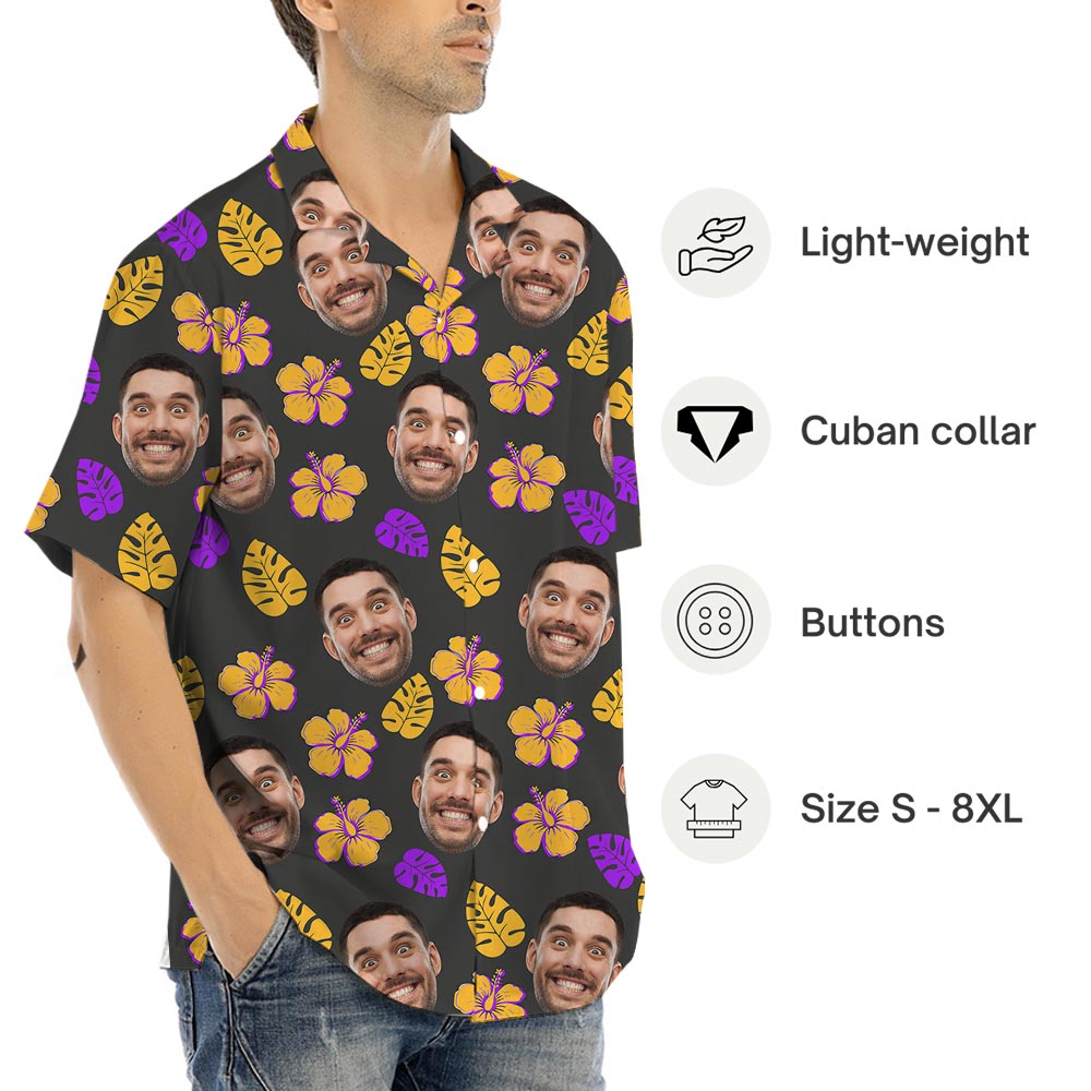 Floral Personalized Button Up Shirt With Custom Face