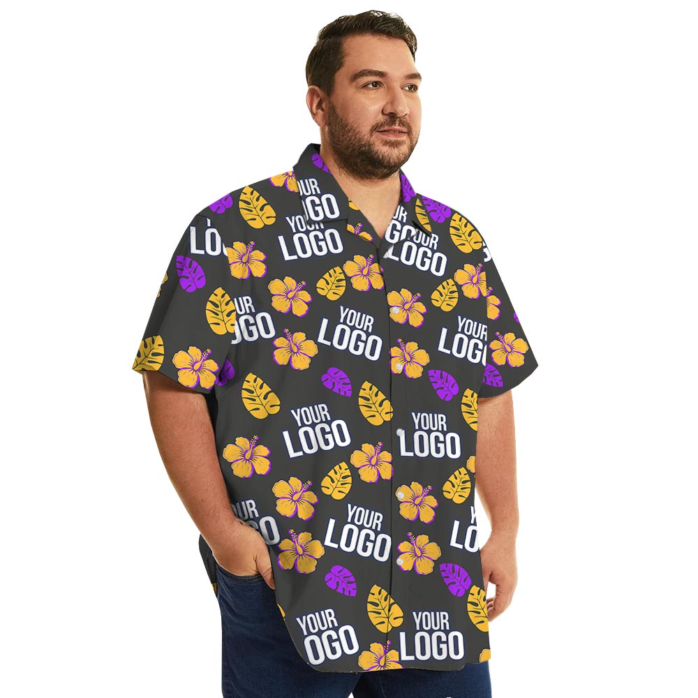 Custom Logo Black Hawaiian Shirt With Hibiscus And Leaves