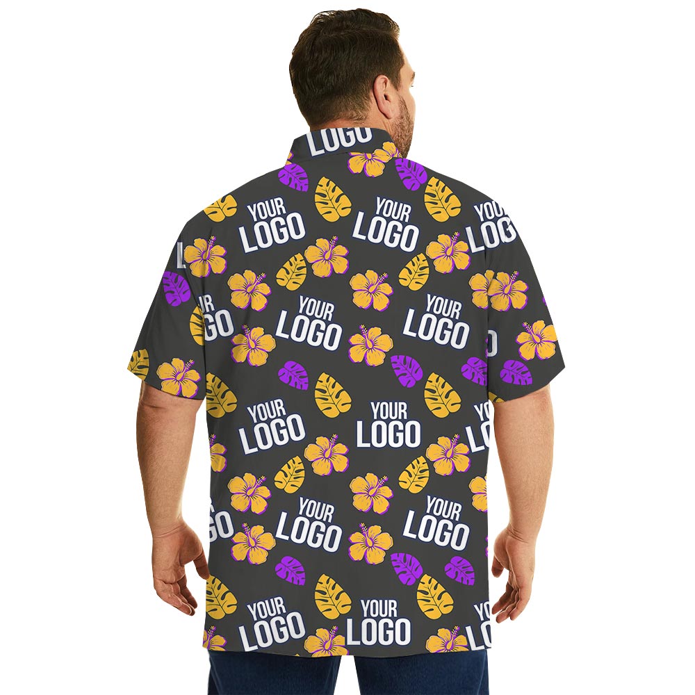 Custom Logo Black Hawaiian Shirt With Hibiscus And Leaves