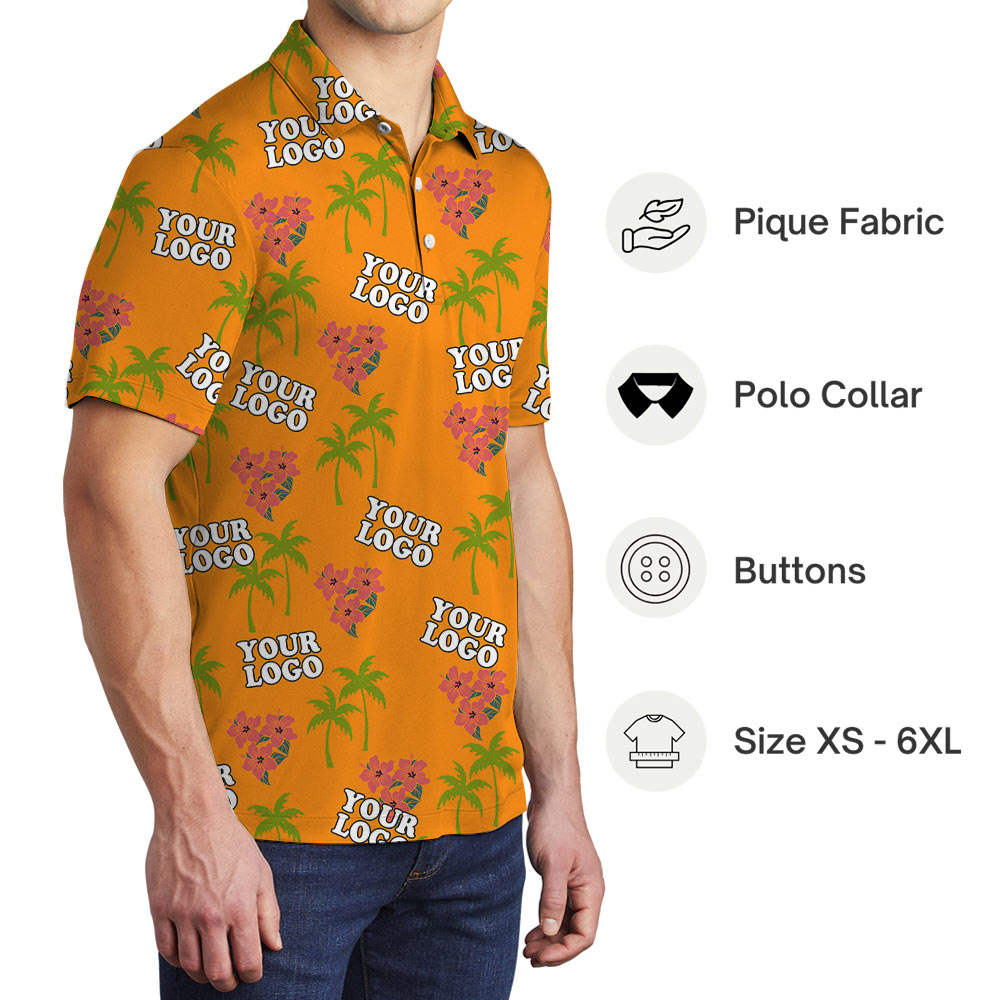 Custom Multiple Logo Orange Floral Polo Shirt